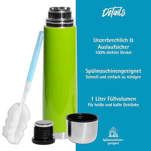 Isolierflasche 1 L , Dichter Drehverschluss farbig inkl. Allzweckmesser, Farbauswahl:C6 grün - 2