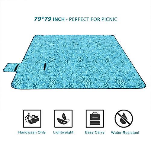 Konesky 200 x 200cm XXL Picknickdecke Fleece Wasserdicht Campingdecke Stranddecke Wärmeisoliert mit Tragegriff für Picknicks, Camping – Blau - 7
