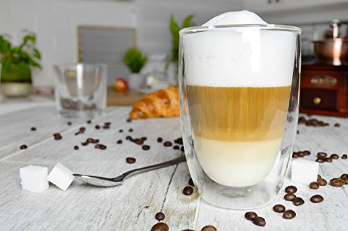 Sendez 6 doppelwandige Cappuccino Gläser 200ml mit 6 Edelstahl-Löffel GRATIS Kaffeegläser Teegläser Gläser Set Thermoglas - 3