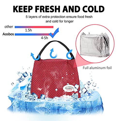 Kühltasche Klein Leicht Lunch Tasche Isoliertasche zur Arbeit Schule Faltbar Wasserdicht Reißverschluss 8,5L Punkt Rot - 3