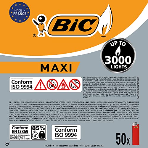 BIC Feuerzeug Reibrad Maxi, neutral, sortiert, 50er Packung, 1er Pack (1 x 50 Stück) - 5