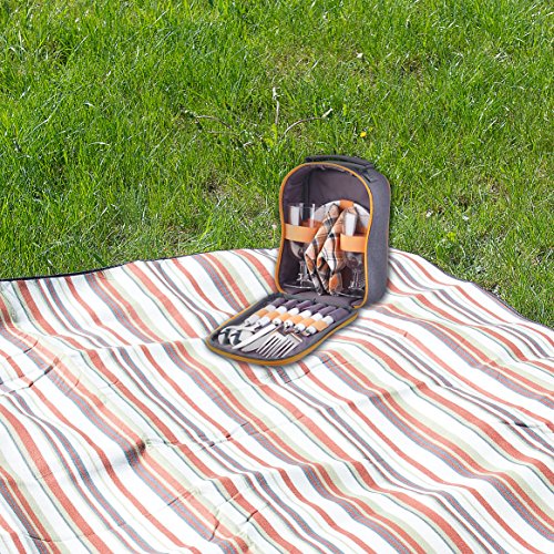 PEARL Camping Geschirr: Picknick-Set für 2 Personen: Gläser, Servietten, Teller, Besteck (Picknick-Tasche) - 5