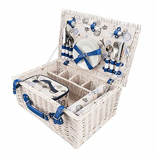 Picknickkorb für 4 Personen – Luxus Weidenkorb für Picknick mit Picknickdecke und Kühltasche - 4