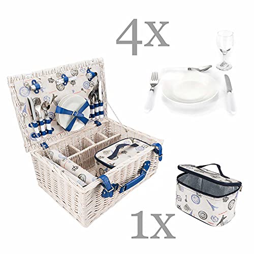 Picknickkorb für 4 Personen – Luxus Weidenkorb für Picknick mit Picknickdecke und Kühltasche - 5